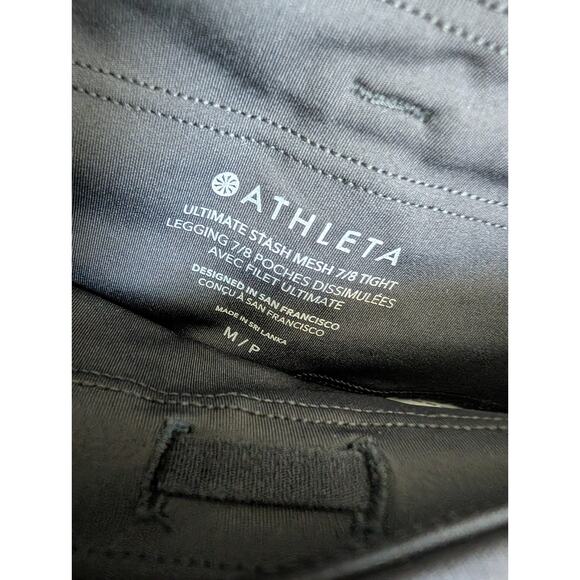 Athleta 7/8 Tight Leggings Womens Medium Black Ultimate Stash Mesh High Rise - Picture 3 of 4